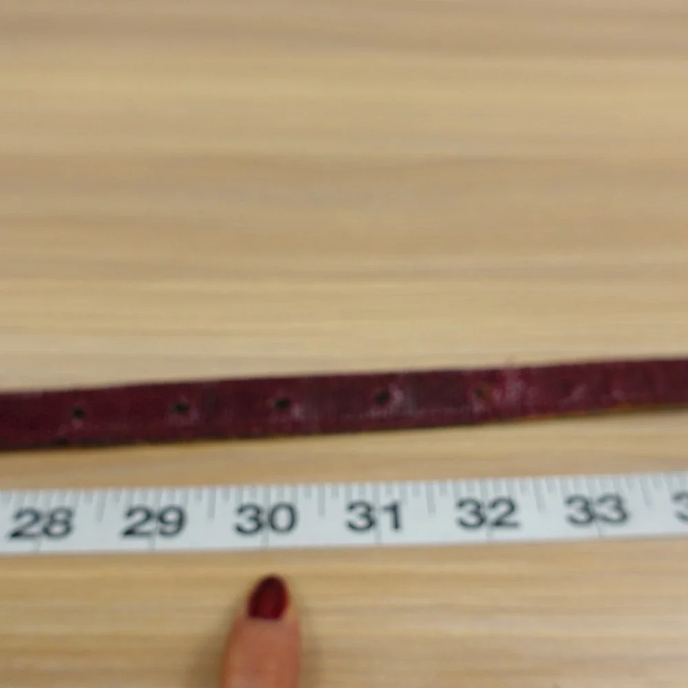 Women’s Burgundy Leather Slim Belt with Geometric Silver Buckle